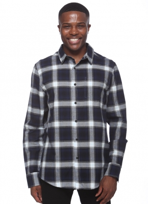 Elevani Men's Long Sleeve Regular Fit Casual Checkered Navy Shirt